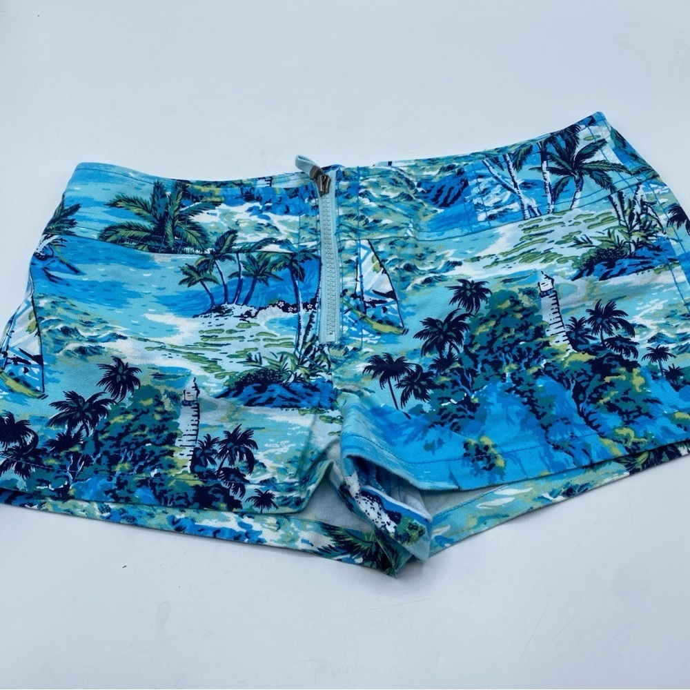 Low Rise Mini Micro coastal all Print Tropical Palm Tree Jean Short Spring 7/8 - Picture 2 of 8